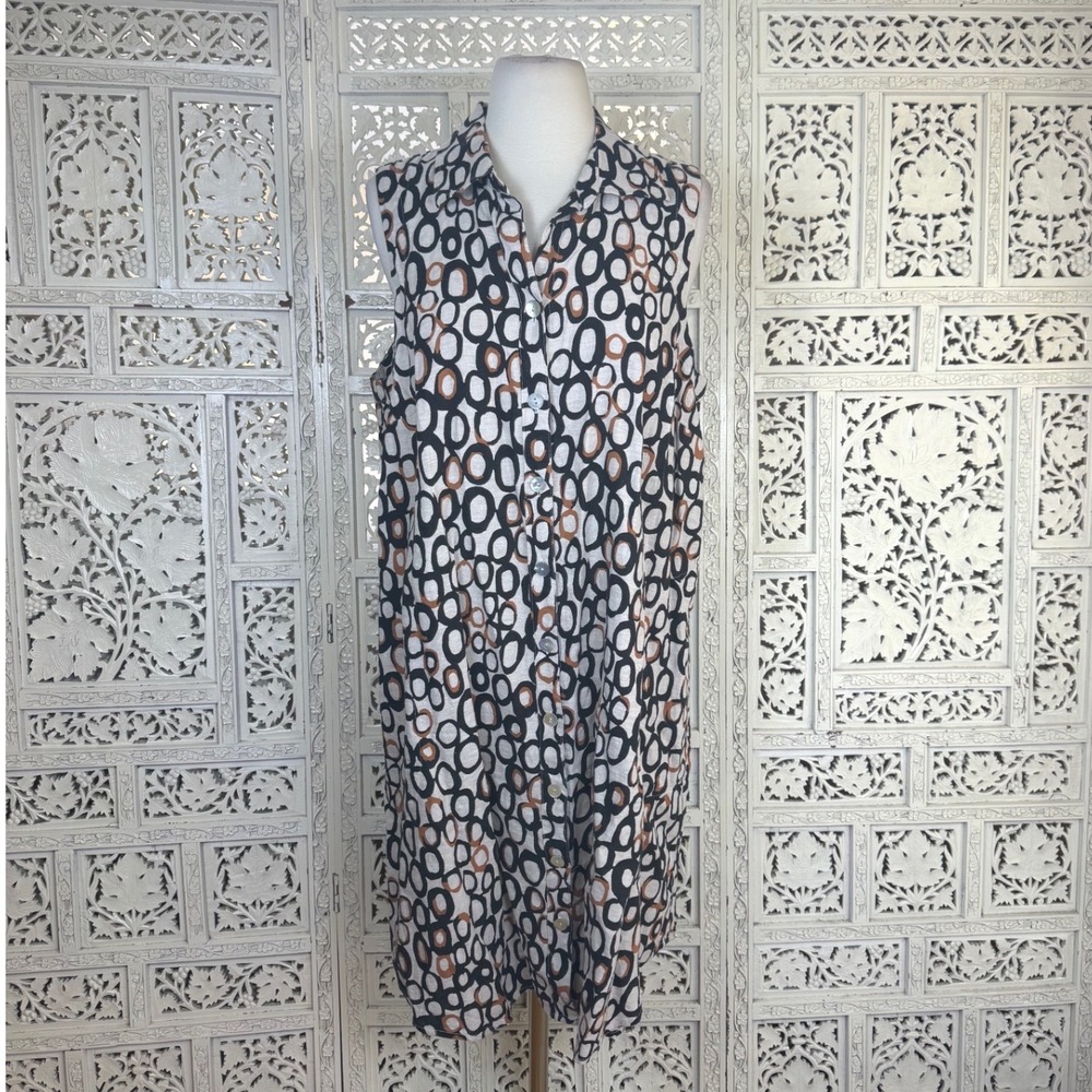 Habitat Clothes To‎ Live In Linen Blend Dress Sz Large All Over Pattern Circles